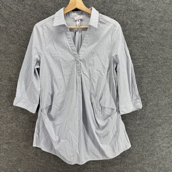 Isabel Maternity by Ingrid & Isabel Blouse Women M Medium Gray Striped Collared - Picture 1 of 7